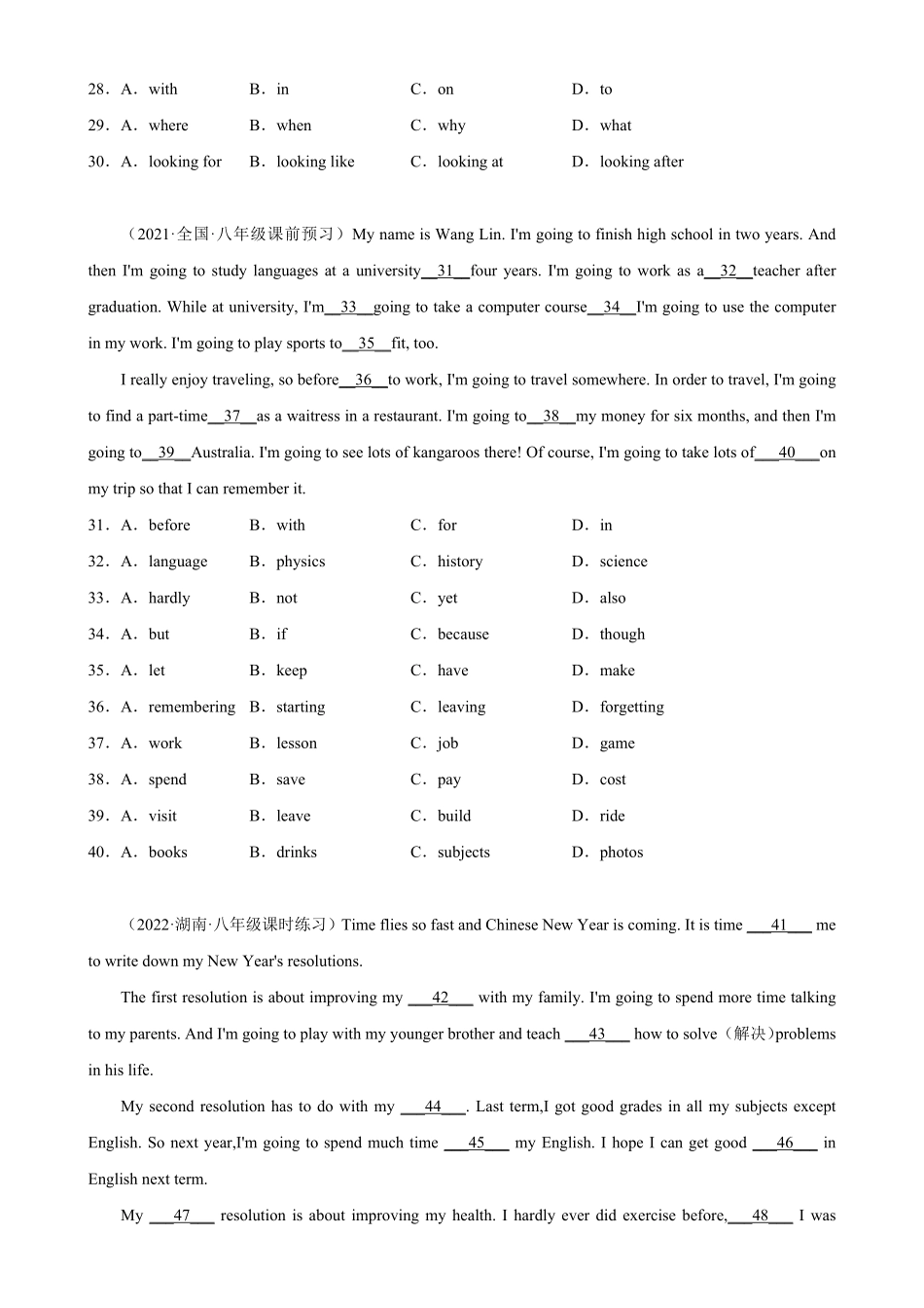 Unit6单元话题完形填空专项练习八年级英语上册单元重难点易错题精练人教版含答案.pdf_第3页