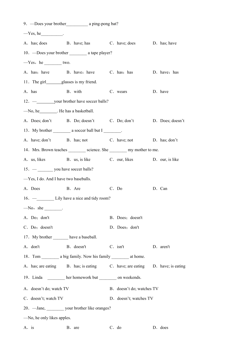 Unit5Grammar重点语法：实义动词的一般现在时七年级英语上册单元重难点易错题精练人教版含答案.pdf_第2页
