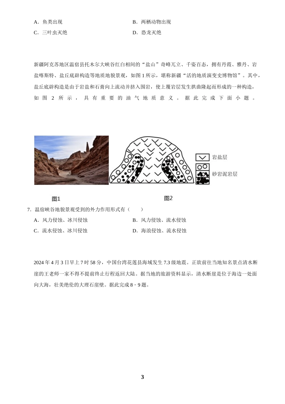 2025年菁优高考地理压轴训练之地质与地貌.docx_第3页