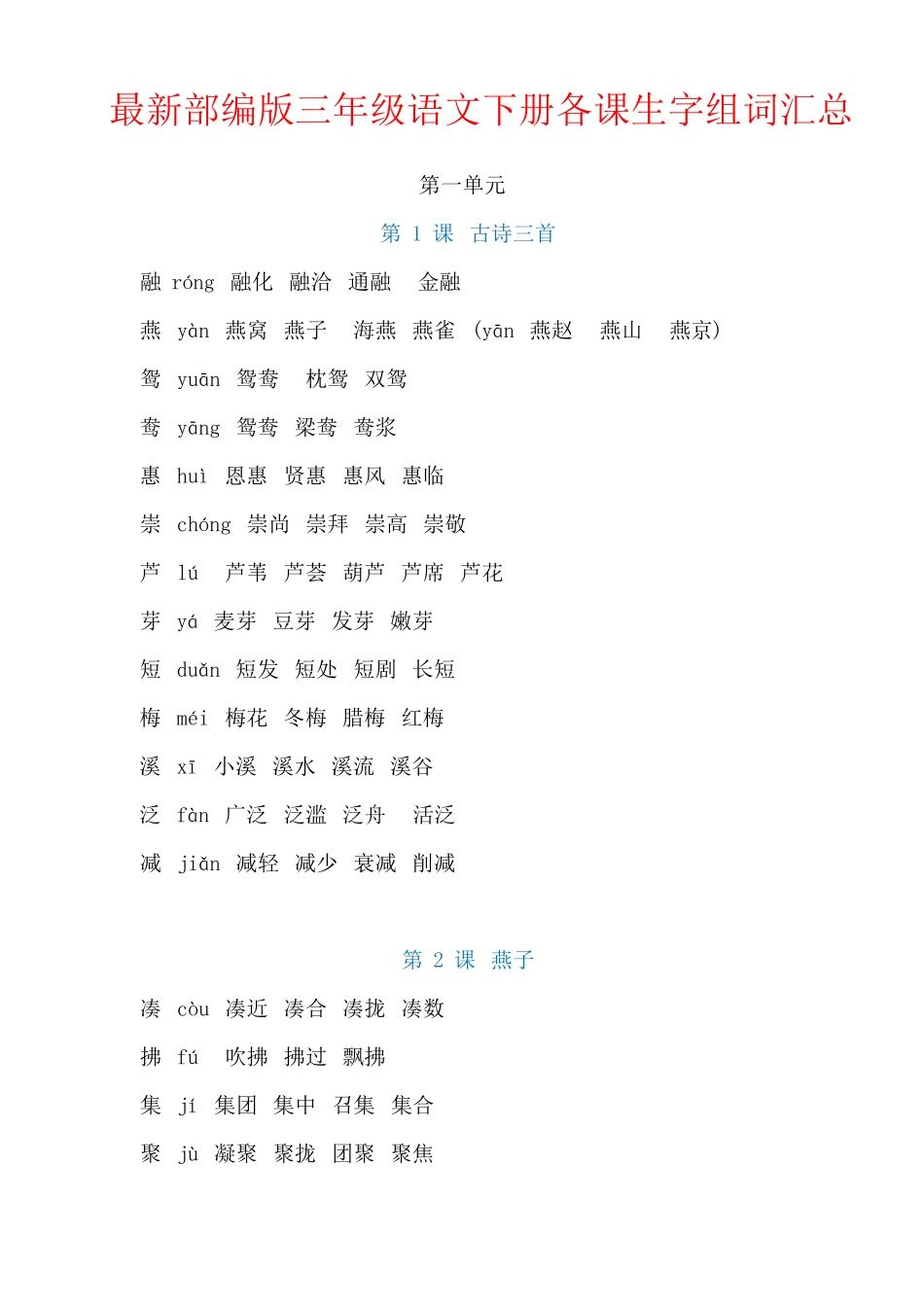 部编版三年级语文下册各课生字注音及组词汇总.pdf_第1页