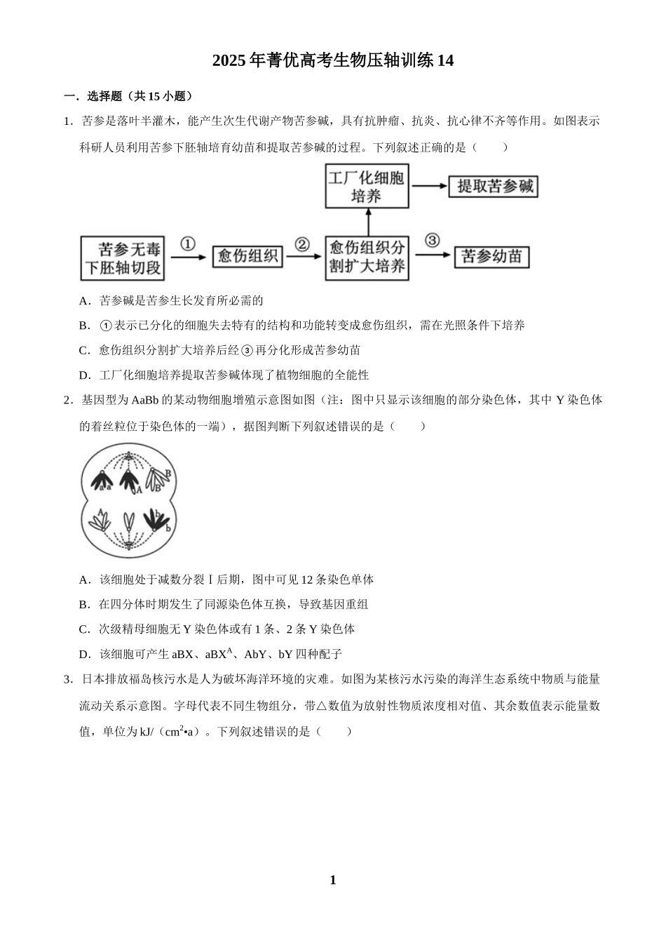 2025年菁优高考生物压轴训练14.docx_第1页