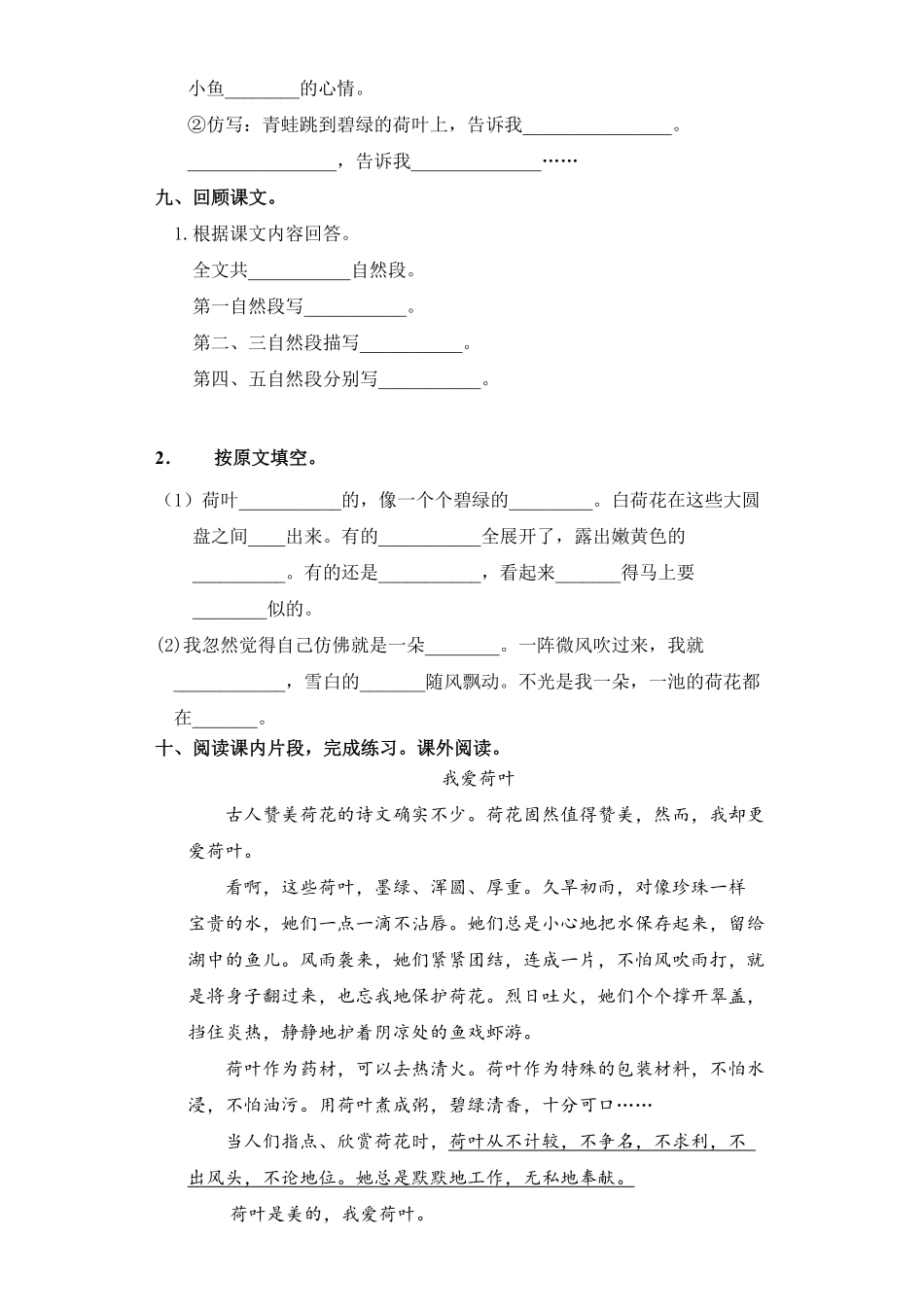 三年级下册语文部编版课时练荷花 -试卷配答案1.pdf_第3页