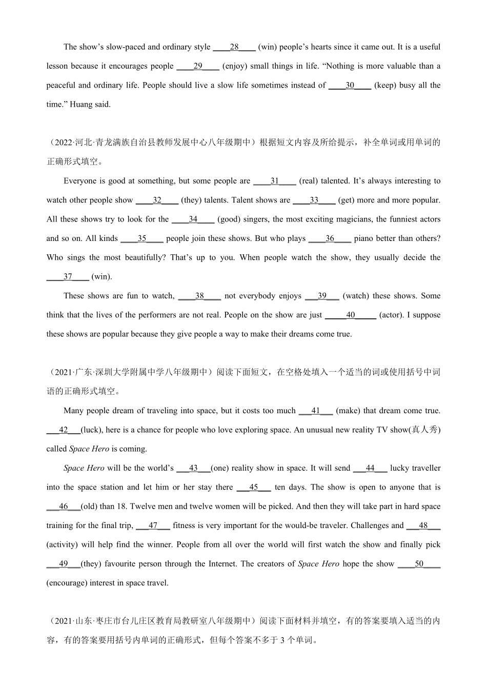 Unit4单元话题语法填空专项练习八年级英语上册单元重难点易错题精练人教版含答案.pdf_第2页
