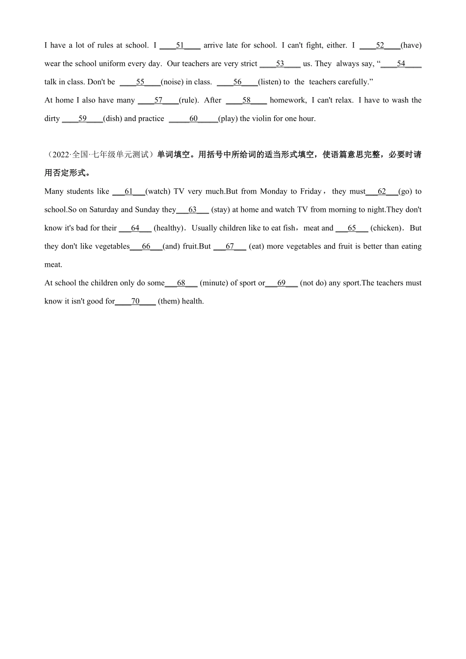 Unit4单元话题语法填空练习七年级英语下册单元重难点易错题精练人教版含答案.pdf_第3页