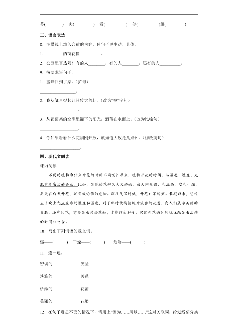 三年级下册语文部编版课时练第13课《花钟》1含答案.pdf_第2页
