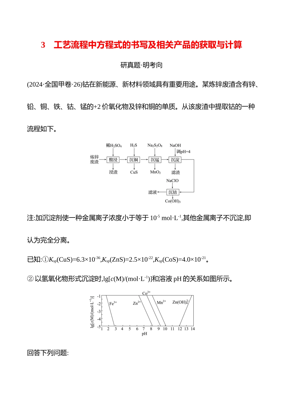 板块二  大题逐点通关3 工艺流程中方程式的书写及相关产品的获取与计算-2025版世纪金榜二轮化学收官专项辅导与训练.docx_第1页