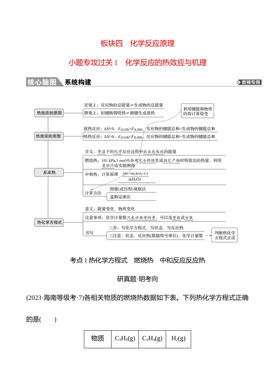 板块四  小题专攻过关1 化学反应的热效应与机理-2025版世纪金榜二轮化学收官专项辅导与训练.docx_第1页
