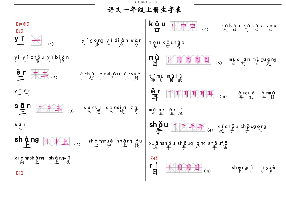 2020年部编人教版语文一年级上生字笔顺组词.pdf_第1页