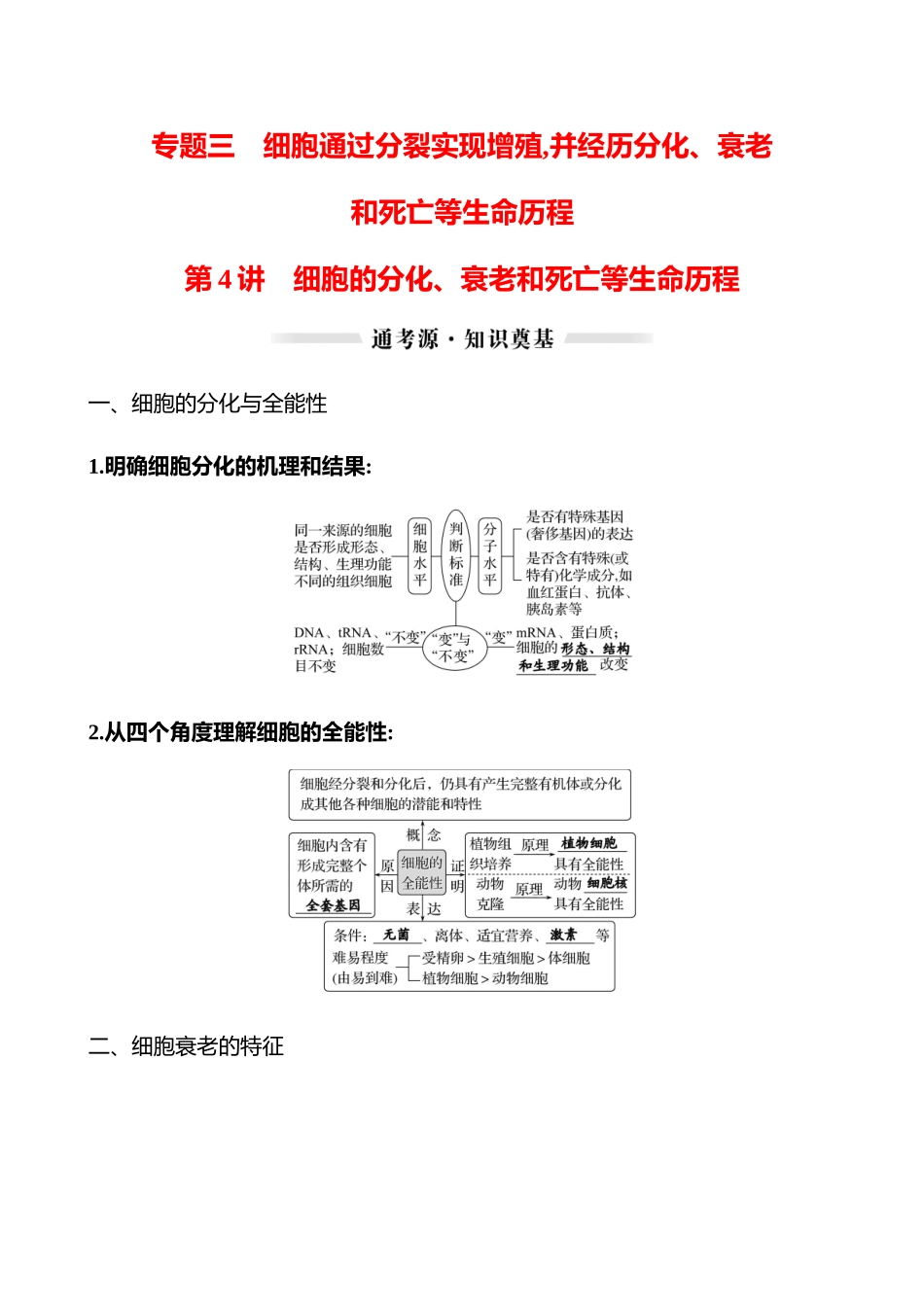 第二篇 专题三 第4讲 细胞的分化、衰老和死亡等生命历程-2025版世纪金榜二轮生物收官专项辅导与训练.docx_第1页
