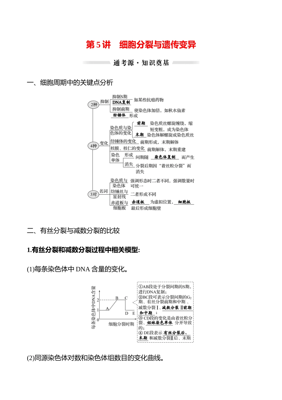 第二篇 专题三 第5讲 细胞分裂与遗传变异-2025版世纪金榜二轮生物收官专项辅导与训练.docx_第1页