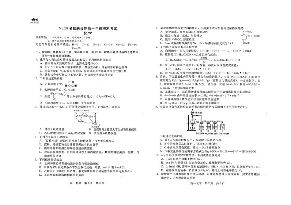 河北省NT20名校联合体2024-2025学年高一下学期6月期末化学试题.pdf_第1页