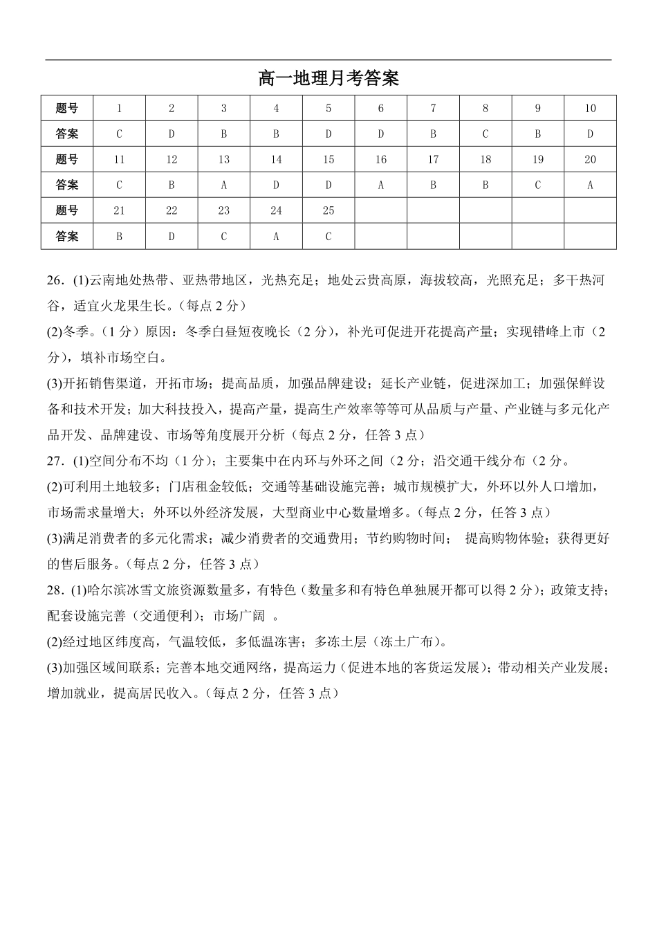 黑龙江省双鸭山市第一中学2024-2025学年高一下学期6月月考地理月考答案.pdf_第1页