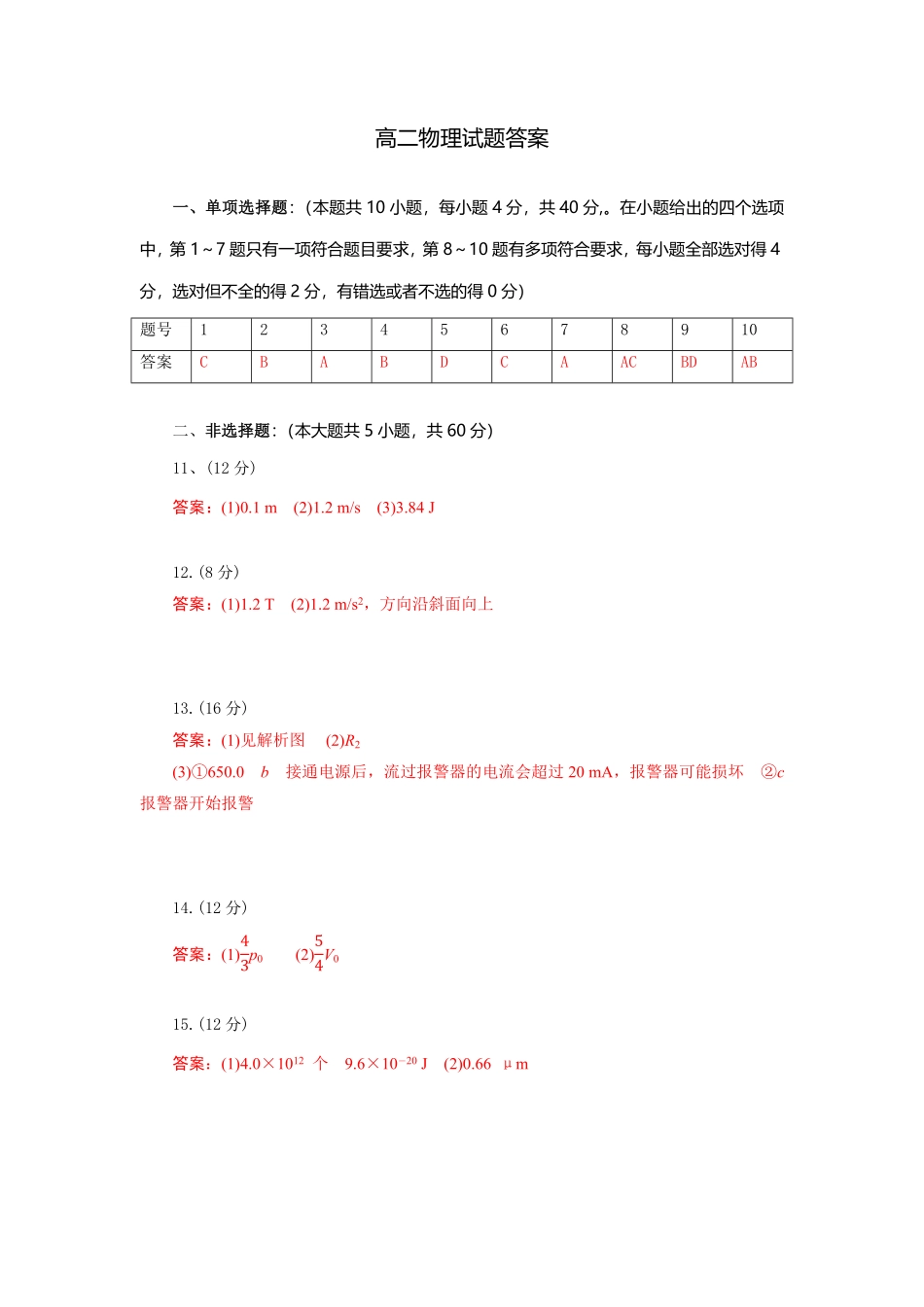 湖北省部分高中协作体2024-2025学年高二下学期6月期末联考物理试题答案.pdf_第1页