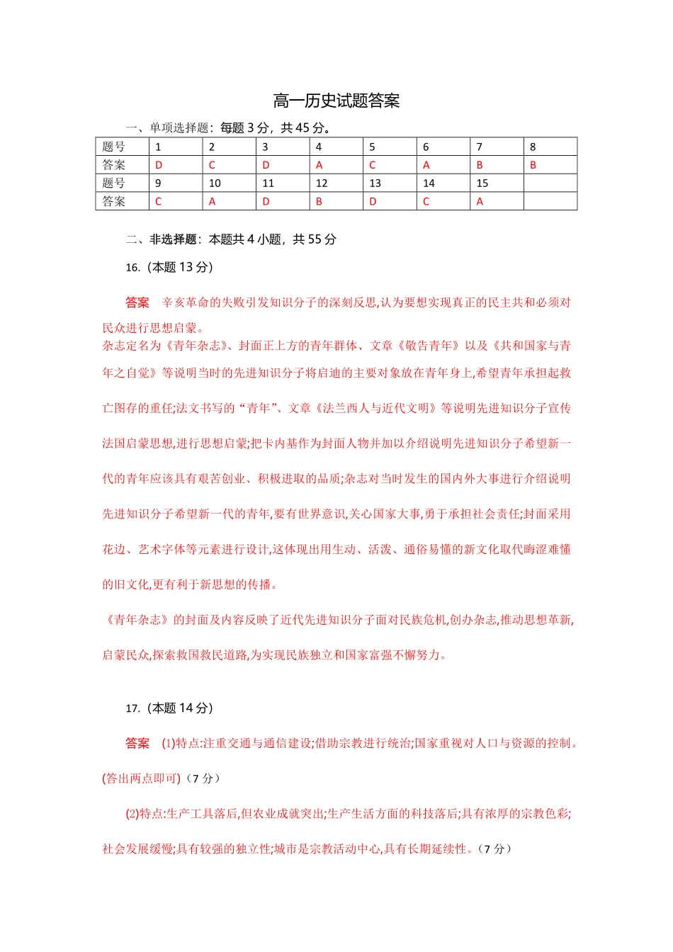 湖北省部分高中协作体2024-2025学年高一下学期6月期末联考历史试题答案.pdf_第1页