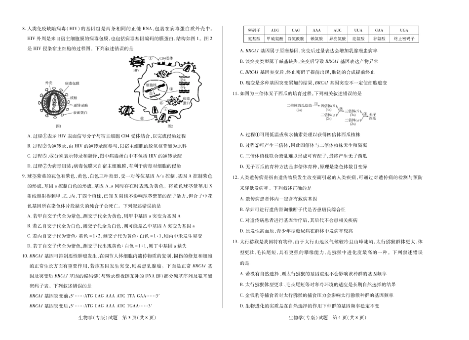 生物学试卷（安徽专版）高一下期末A3版【安徽卷】【高一下期末考】安徽省天一大联考2024-2025学年高一下学期6月期末摸底考试（6.19-6.20）.pdf_第2页
