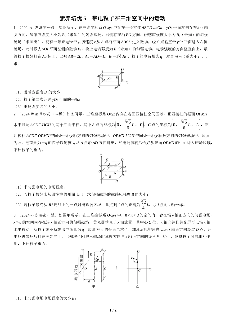 素养培优5　带电粒子在三维空间中的运动(2)-2025版三维设计二轮复习高考物理.docx_第1页