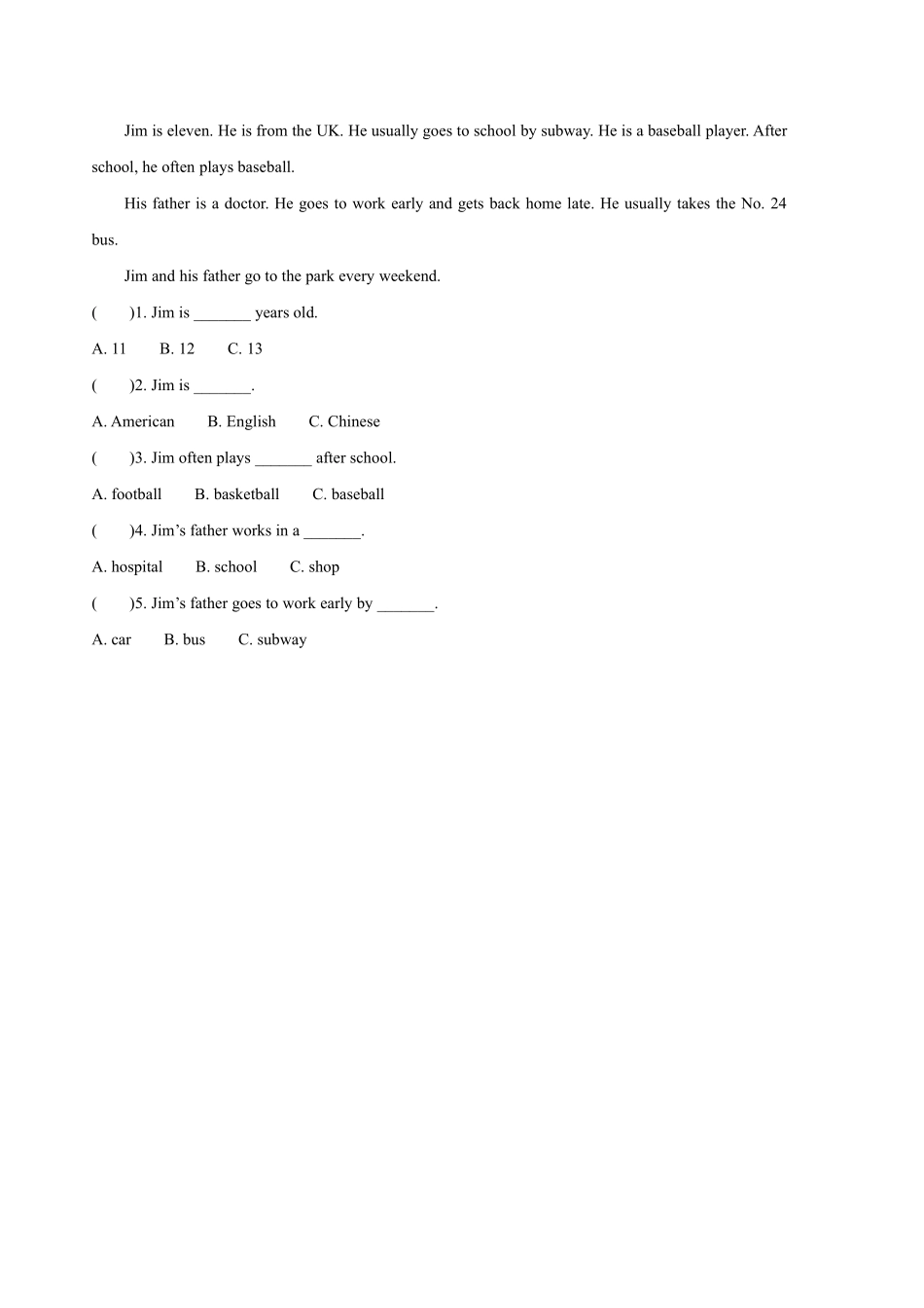 六年级英语人教三起上册课时练Unit 2 Ways to go to school 03含答案.pdf_第2页