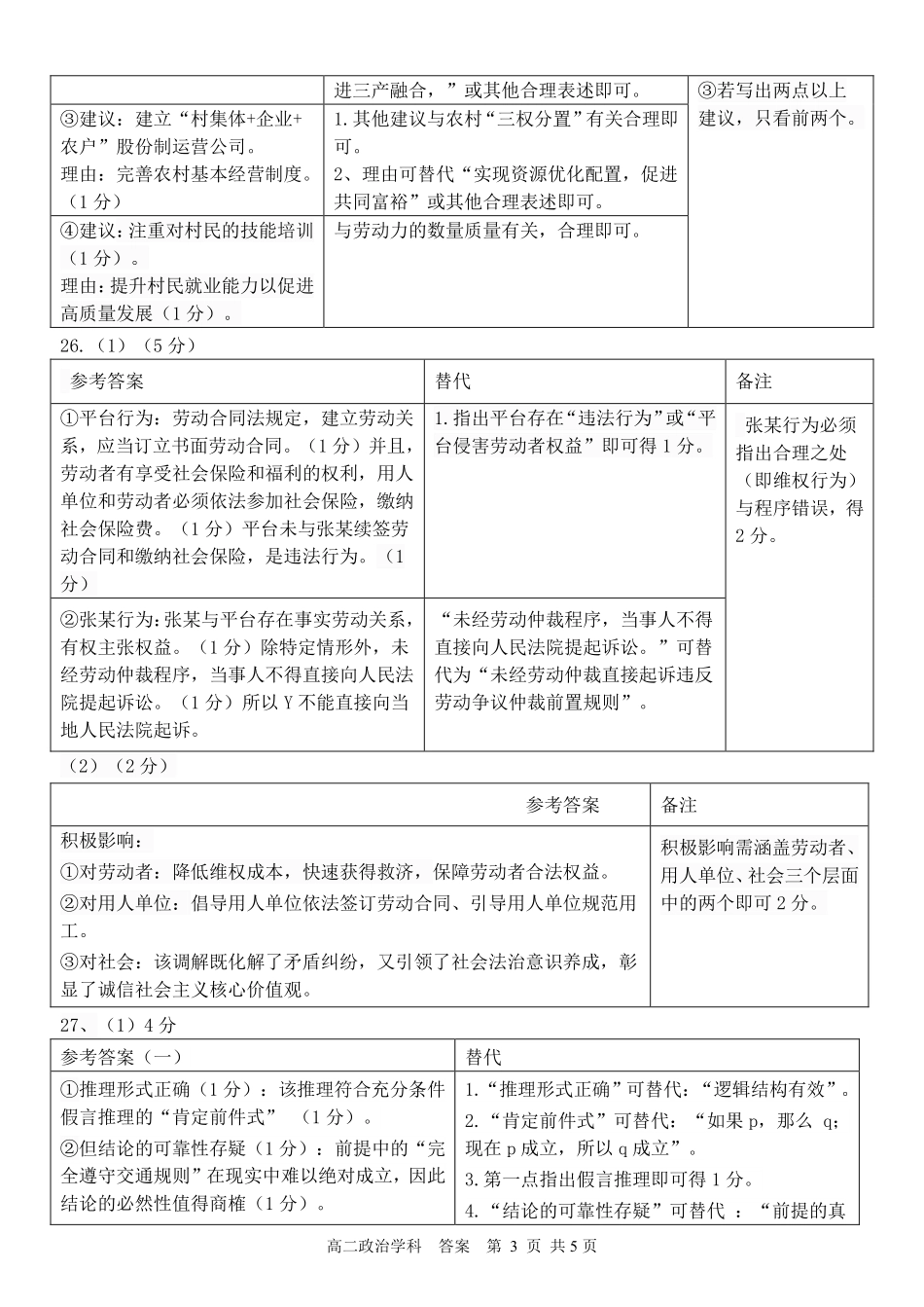 浙江省2024学年第二学期温州十校联合体高二期末联考政治答案｜2506温州十校期末联考.pdf_第3页
