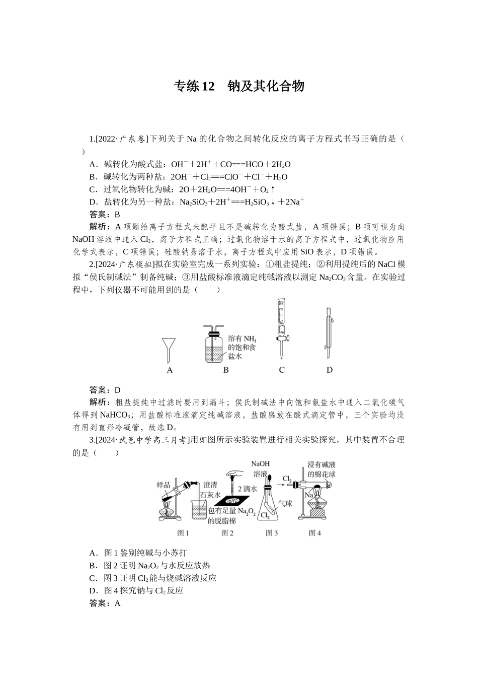 专练12-2025版《微专题小练习》化学.docx_第1页