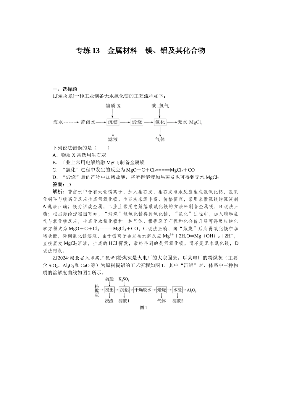 专练13-2025版《微专题小练习》化学.docx_第1页