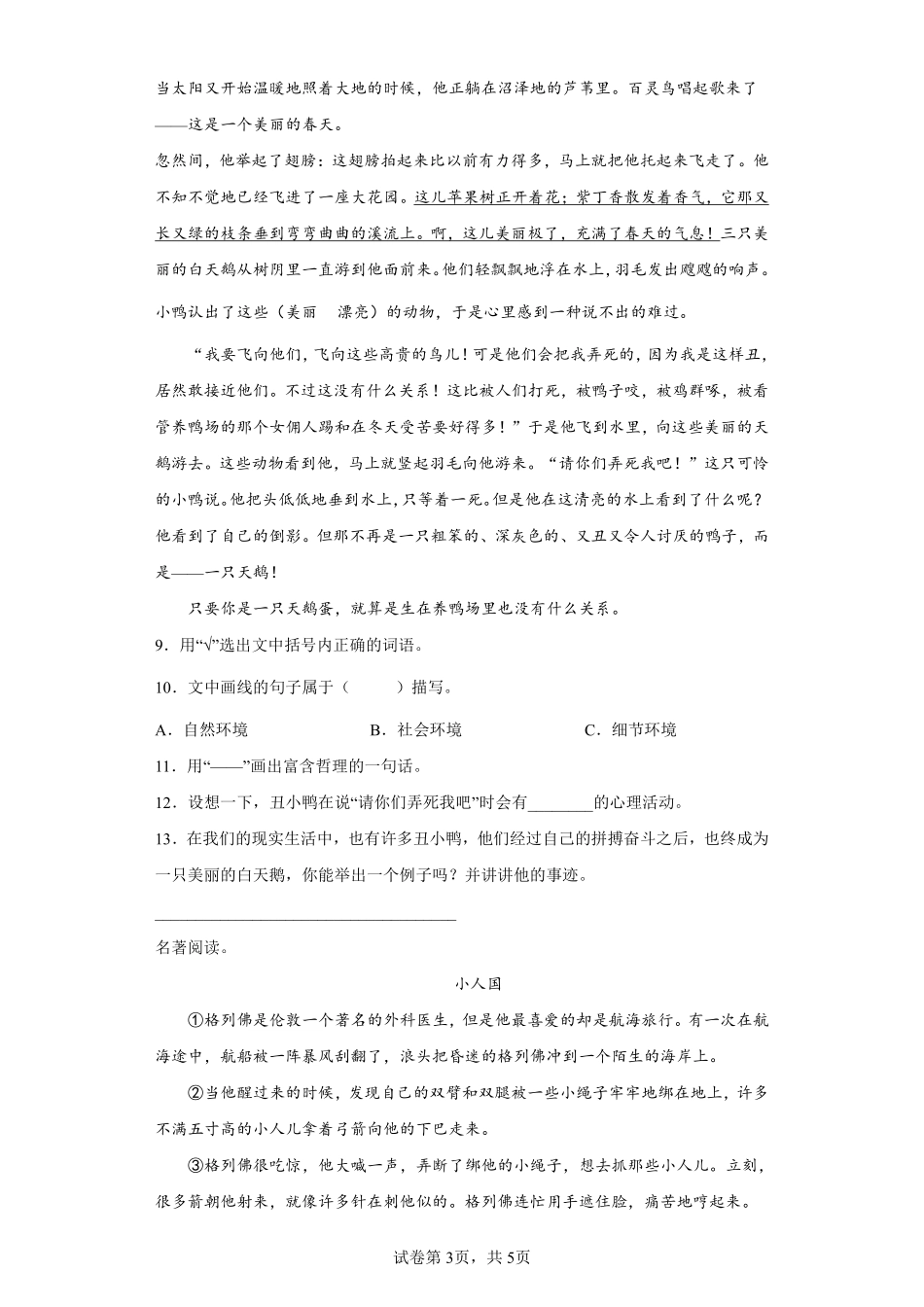六年级下册语文部编版 骑鹅旅行记节选课时练习含答案1.pdf_第3页