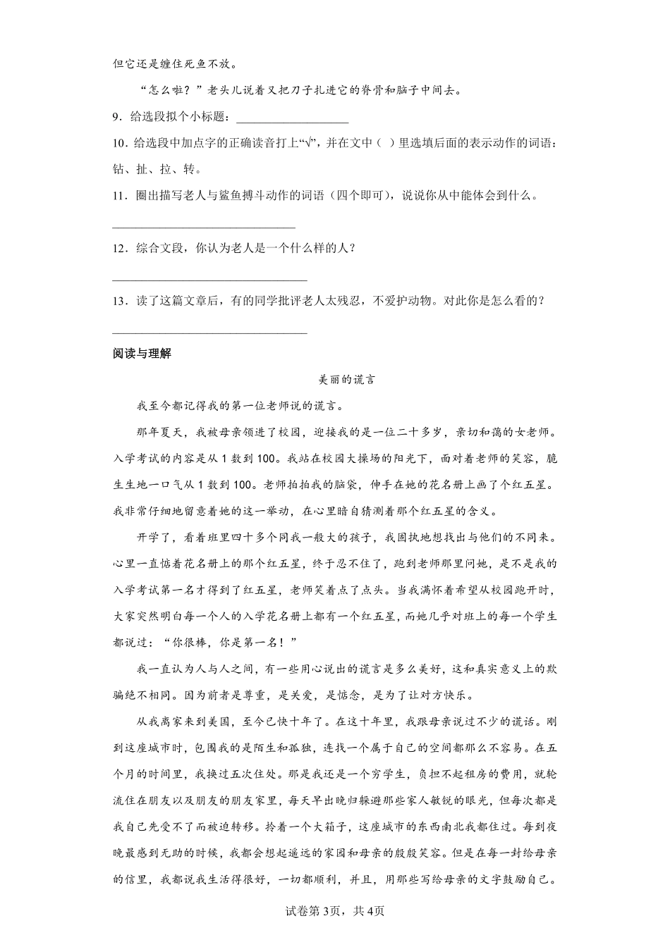 六年级下册语文部编版 鲁滨逊漂流记节选课时练习含答案1.pdf_第3页