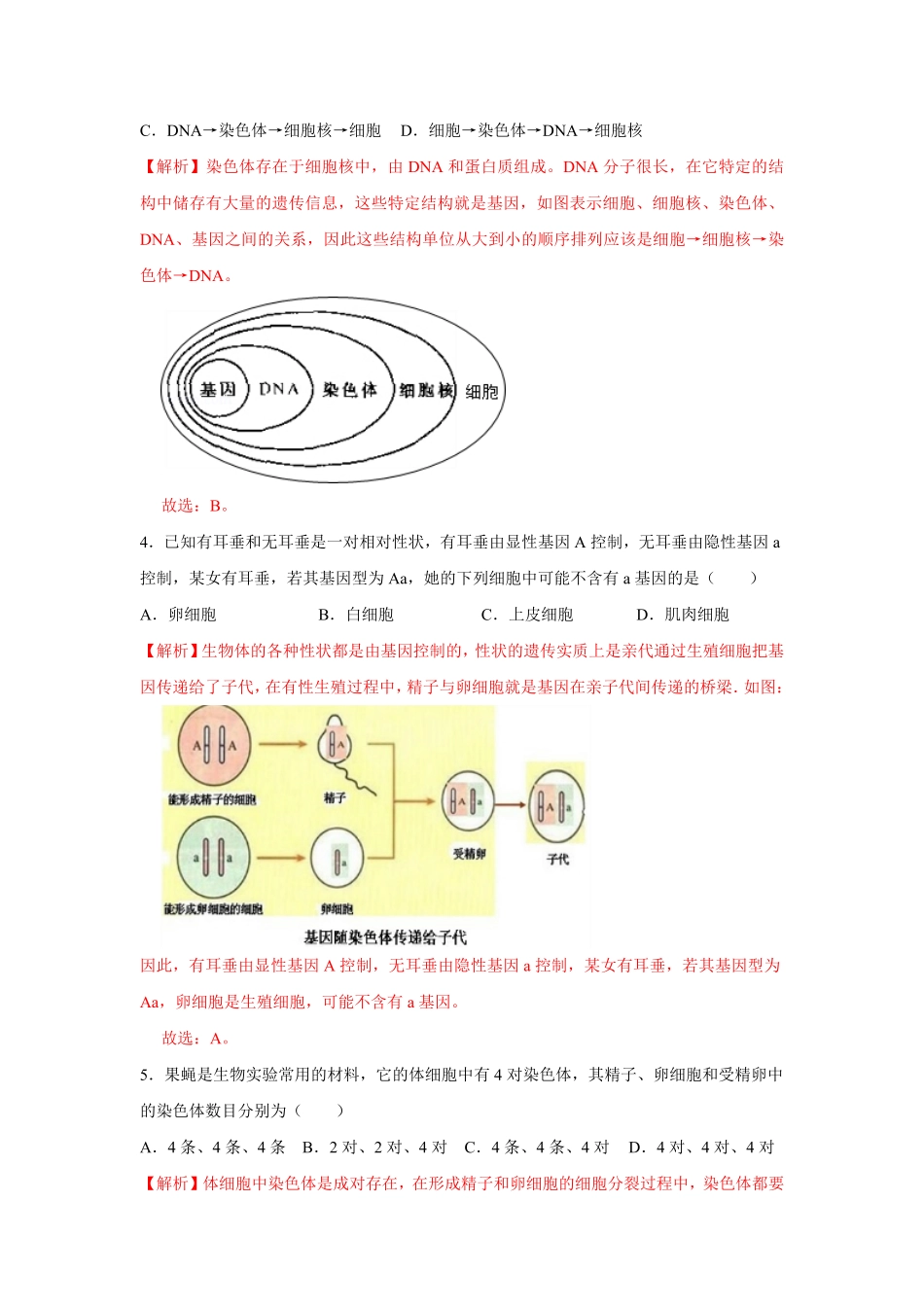 7.2.2基因在亲子代间的传递八年级下册生物10分钟达标练习人教版解析版.pdf_第2页