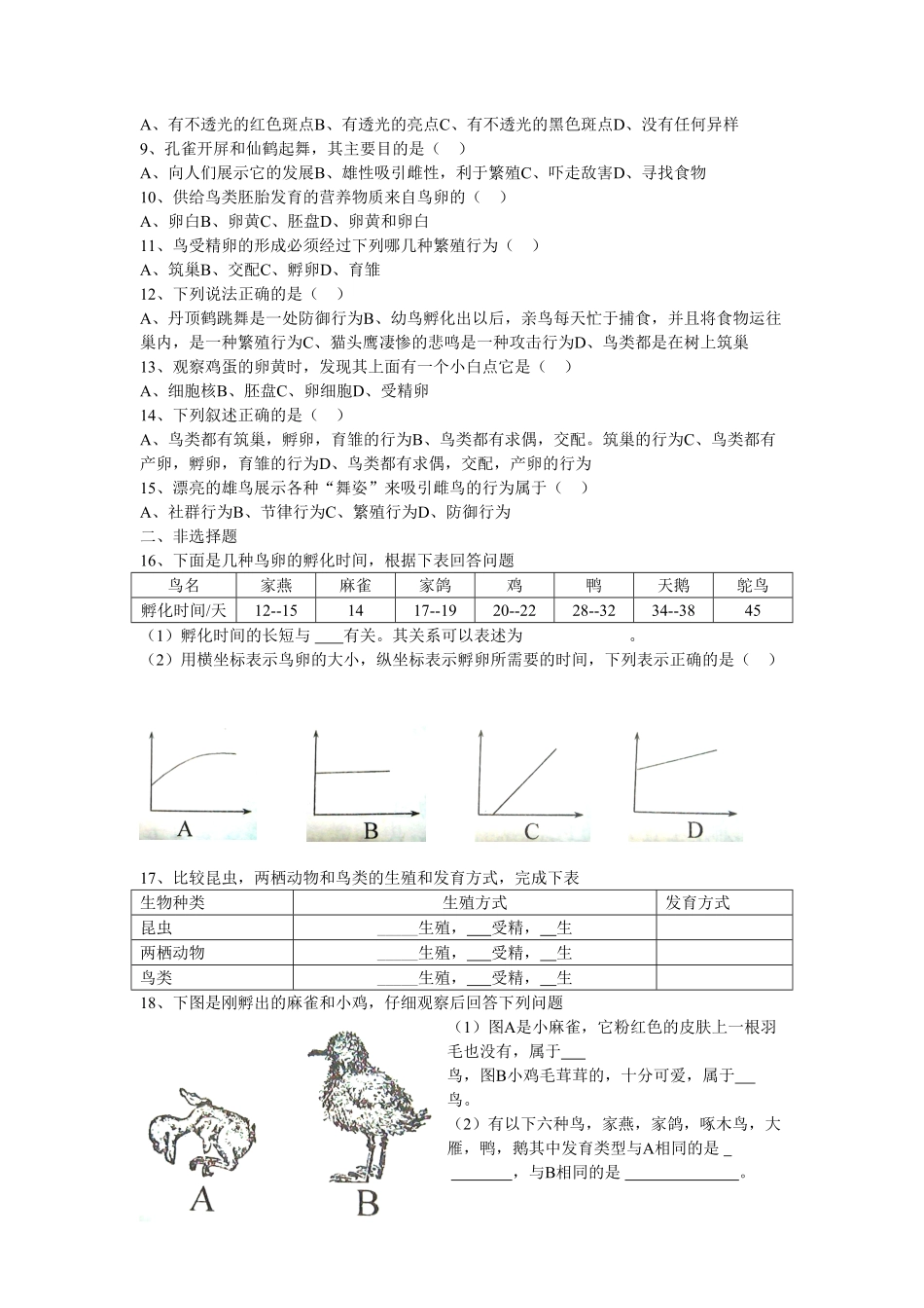 7.1.4《鸟的生殖和发育》同步练习3含答案.pdf_第2页