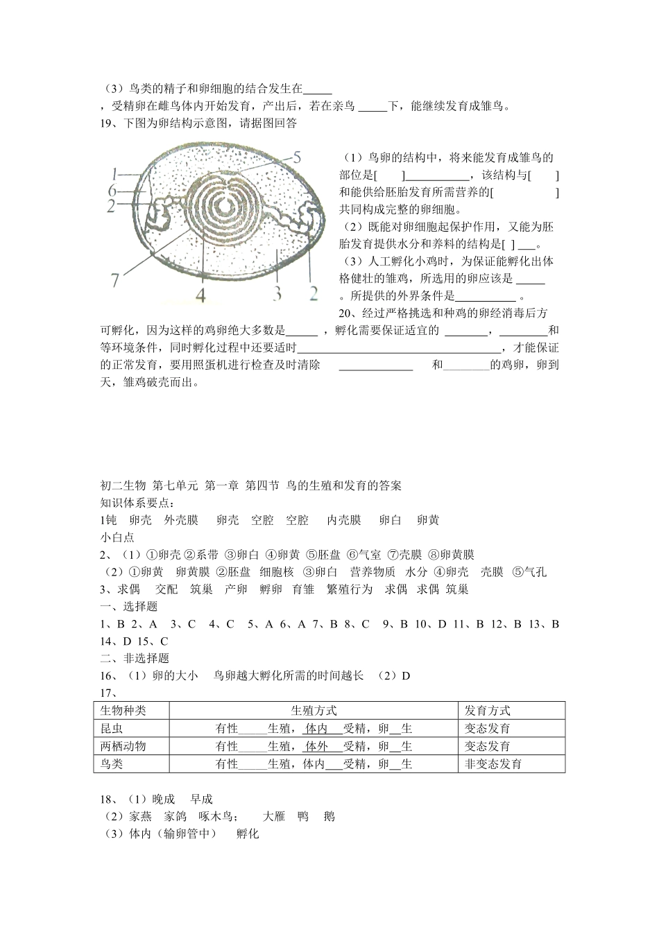 7.1.4《鸟的生殖和发育》同步练习3含答案.pdf_第3页