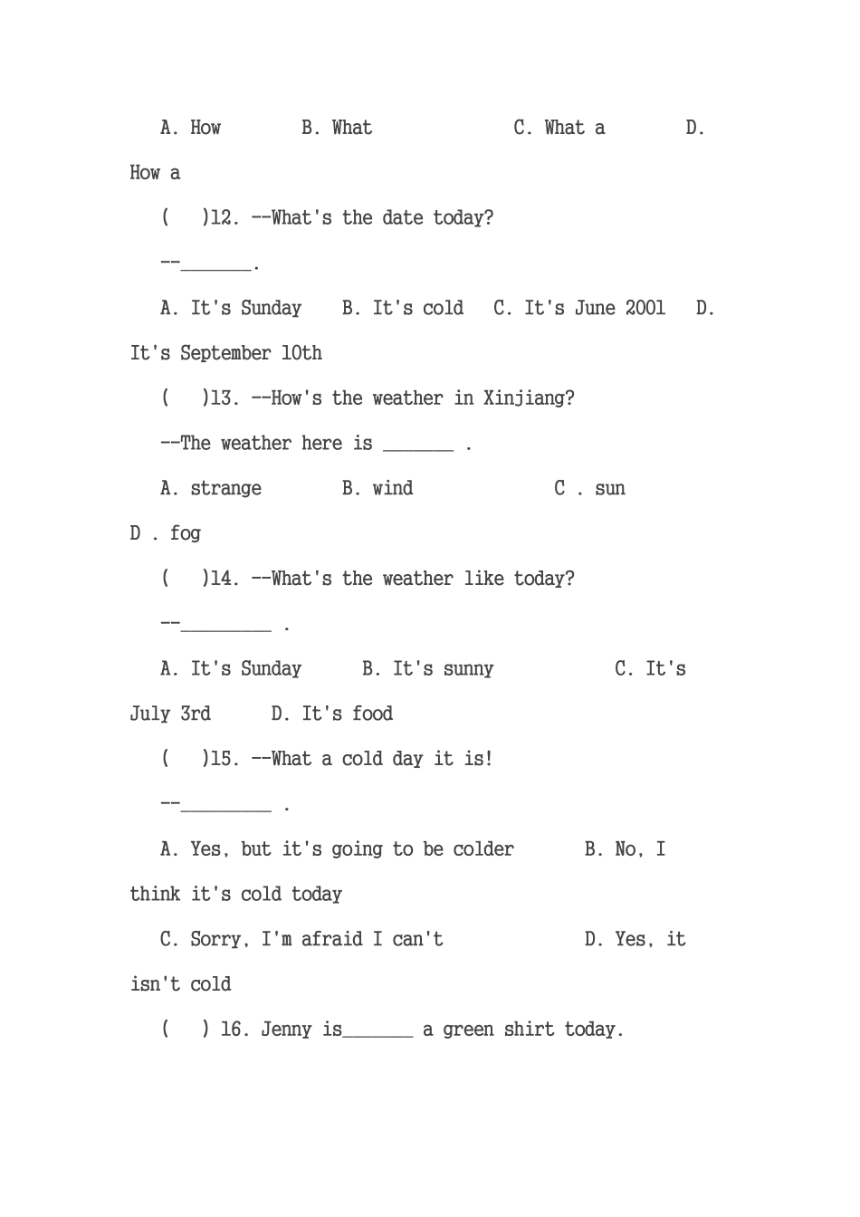 新人教版七年级英语下册Unit7It'sraining!同步测试含答案.pdf_第3页