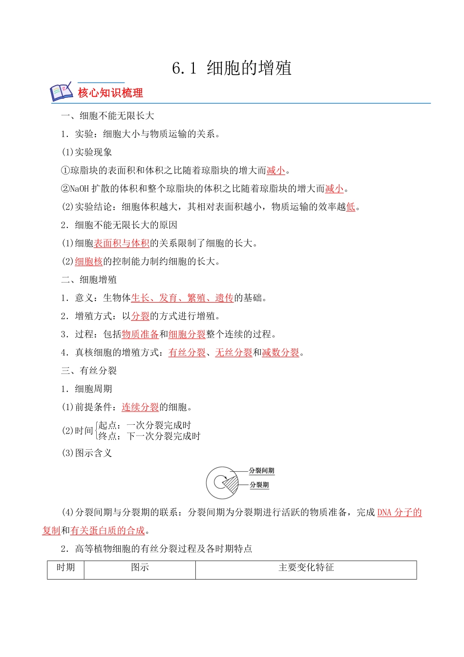 6.1 细胞的增殖高一生物上学期课后培优分级练2019人教版必修1含答案.pdf_第1页
