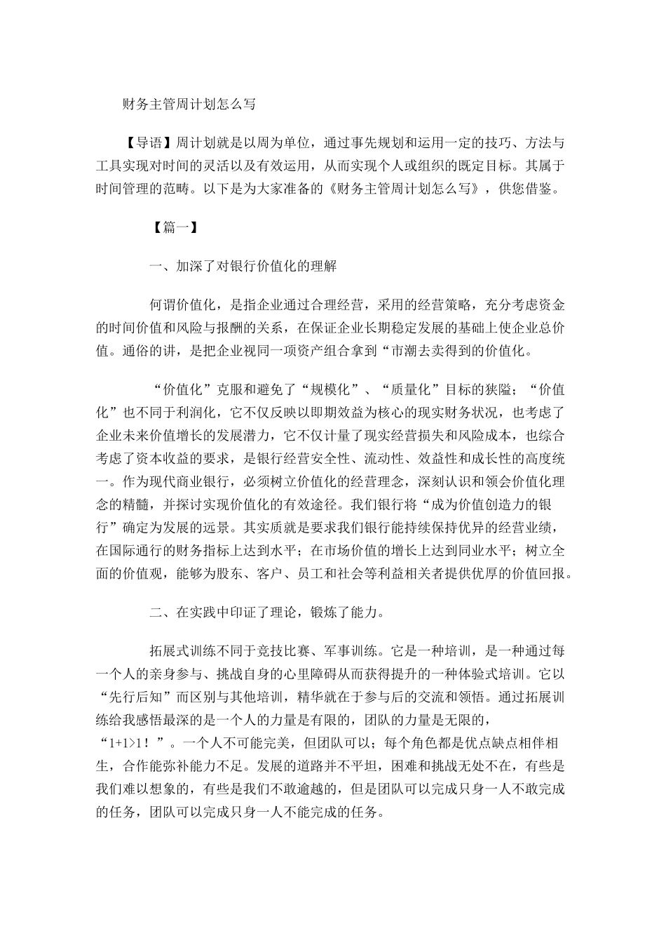 财务主管周计划怎么写.docx_第1页