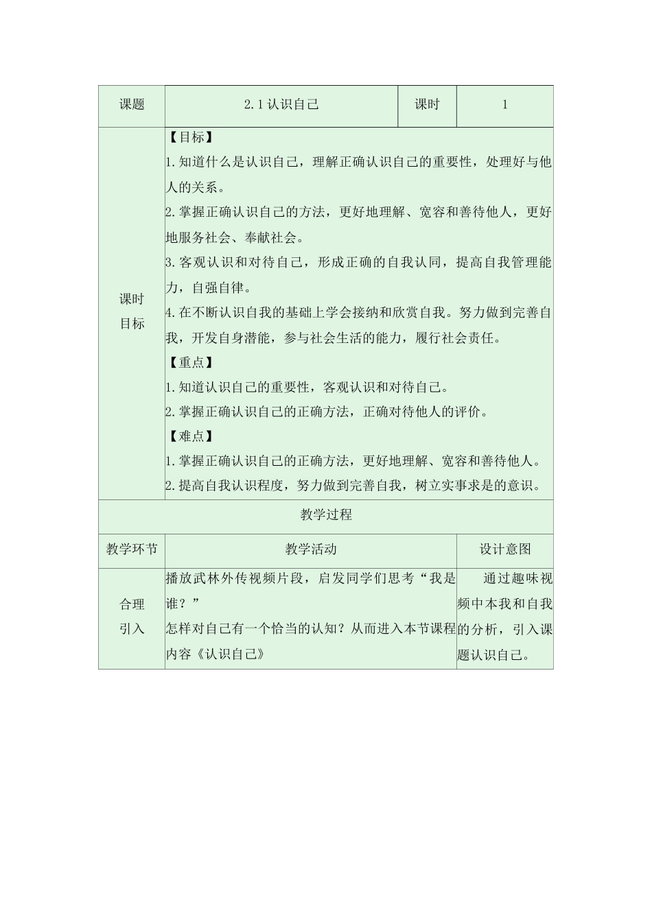 道德与法治部编版2024版七年级初一上册2.1认识自己教案01.docx_第1页
