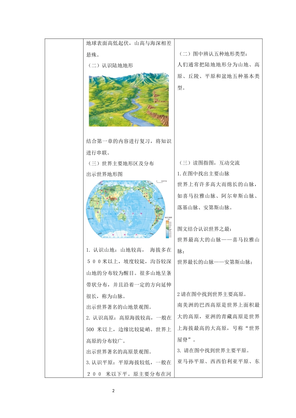 地理人教版2024版七年级初一上册3.2世界的地形教学教案教学设计01.docx_第2页