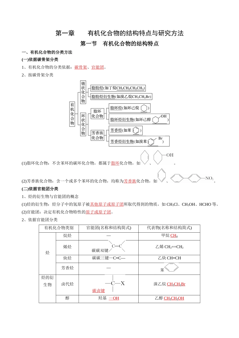 第1章有机化合物的结构特点与研究方法-高中化学全册必背章节知识清单新人教版选择性必修3教师版.docx_第1页