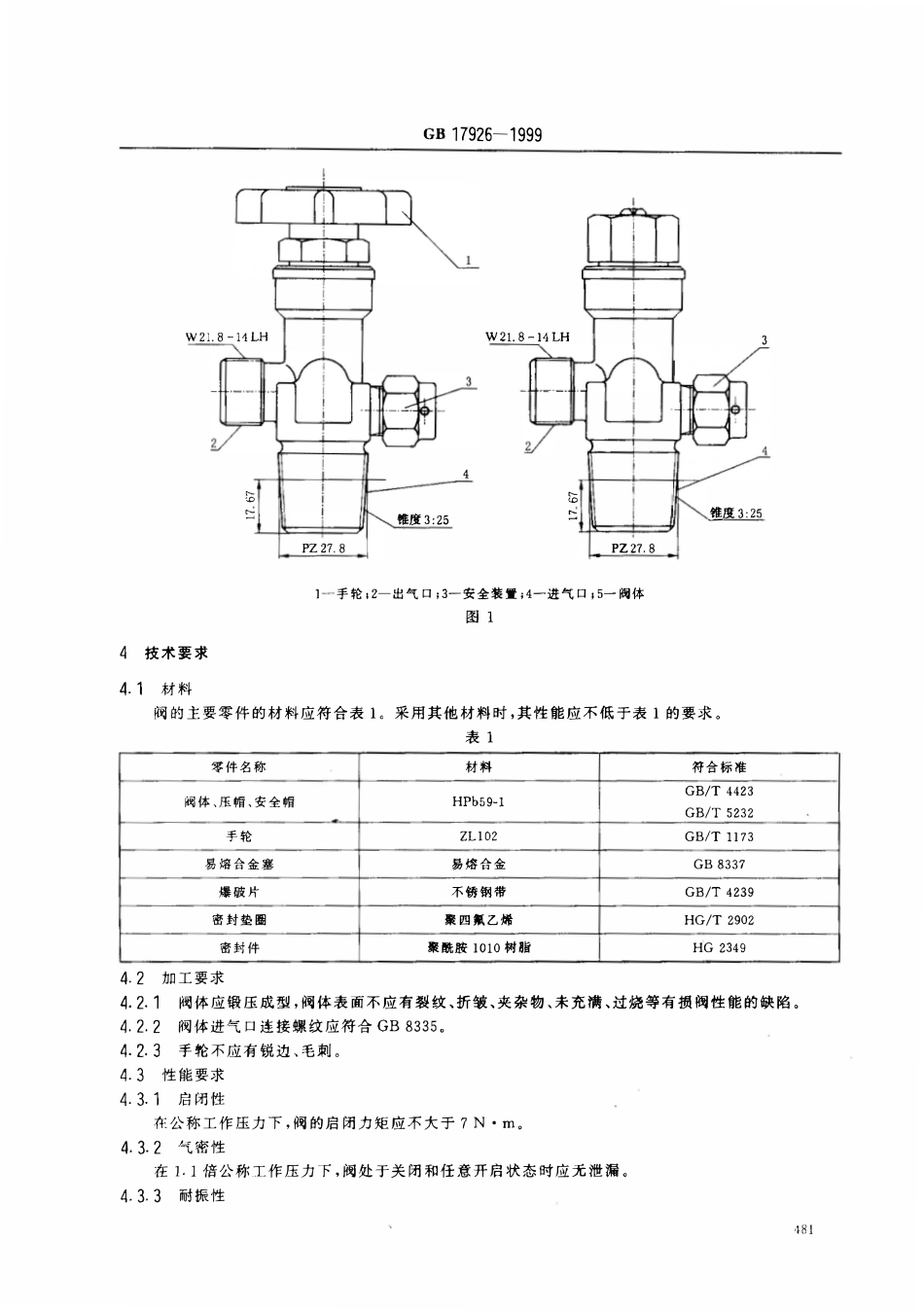 GB 17926-1999 车用压缩天然气瓶阀.pdf_第3页