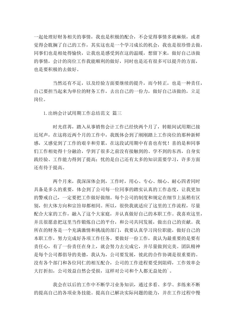 出纳会计试用期工作总结范文（精选10篇）.docx_第3页