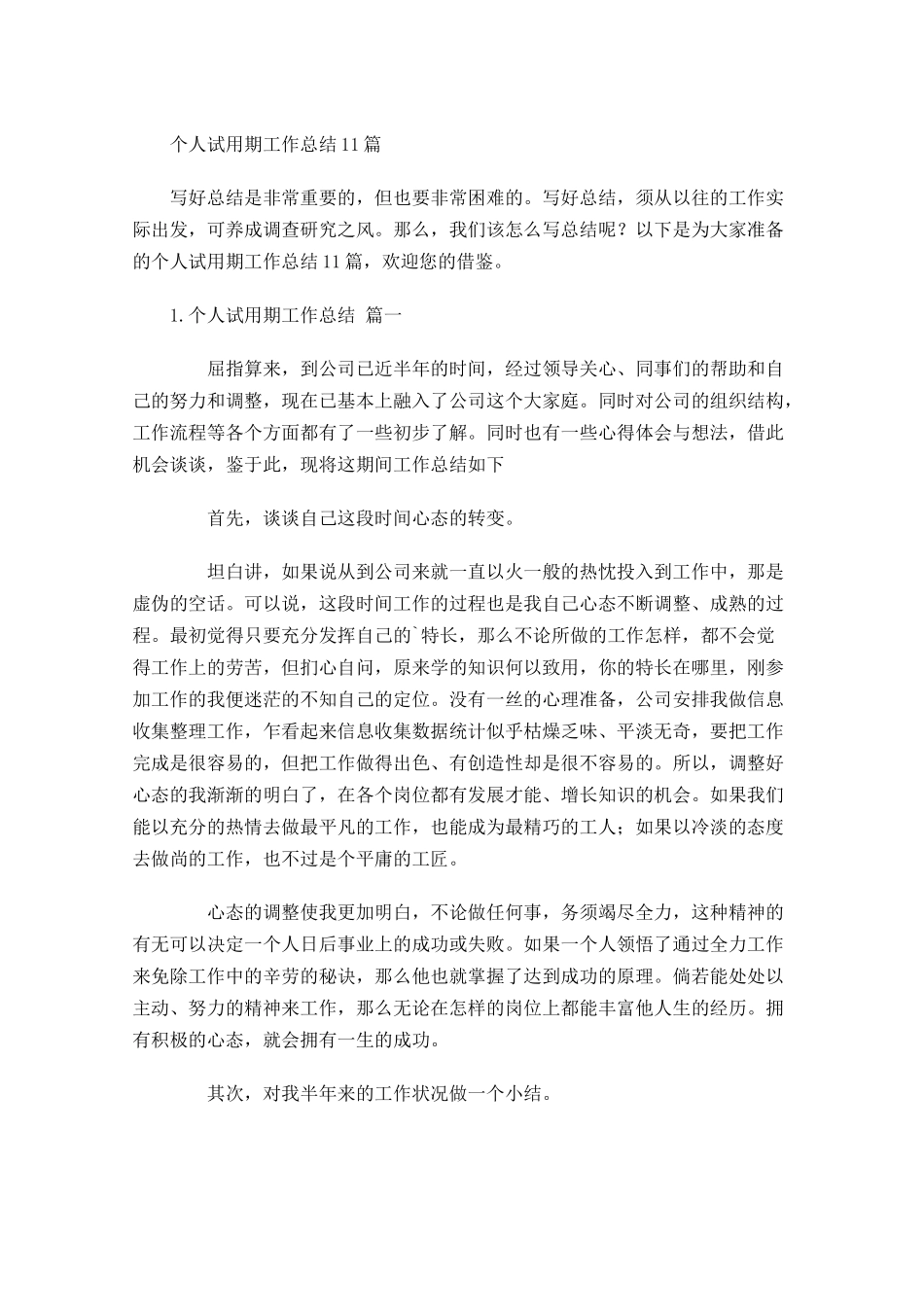 个人试用期工作总结10篇.docx_第1页