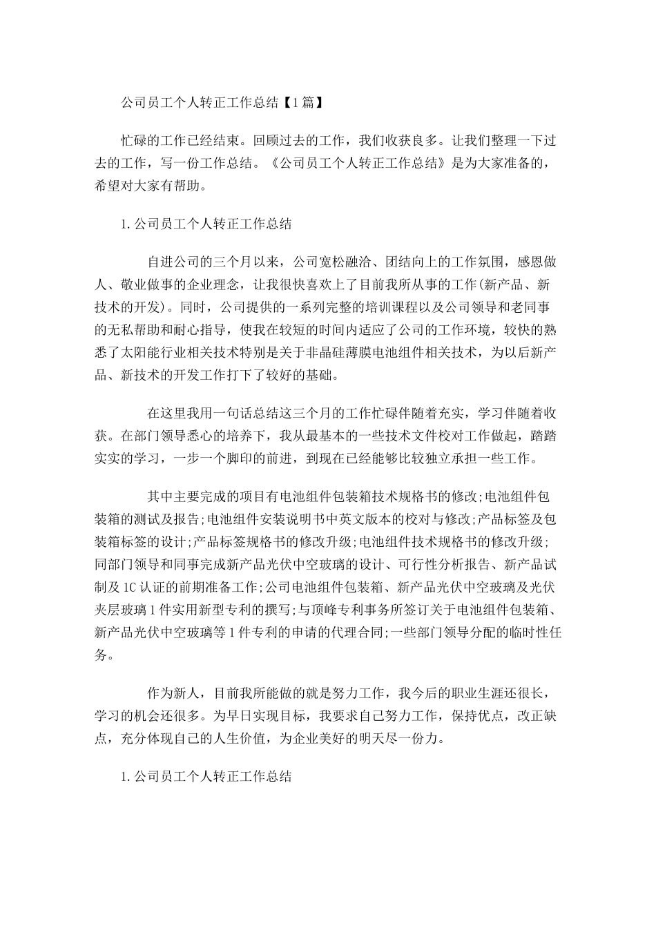 公司员工个人转正工作总结【5篇】.docx_第1页