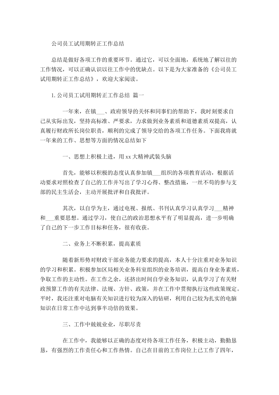 公司员工试用期转正工作总结.docx_第1页