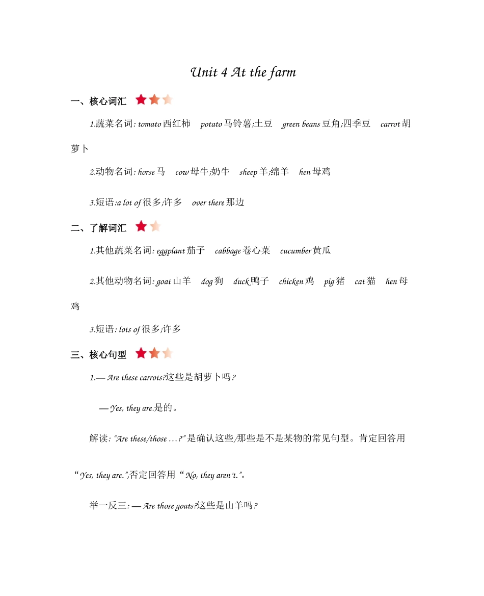 人教PEP版人教四年级英语下册Unit4知识清单.docx_第1页