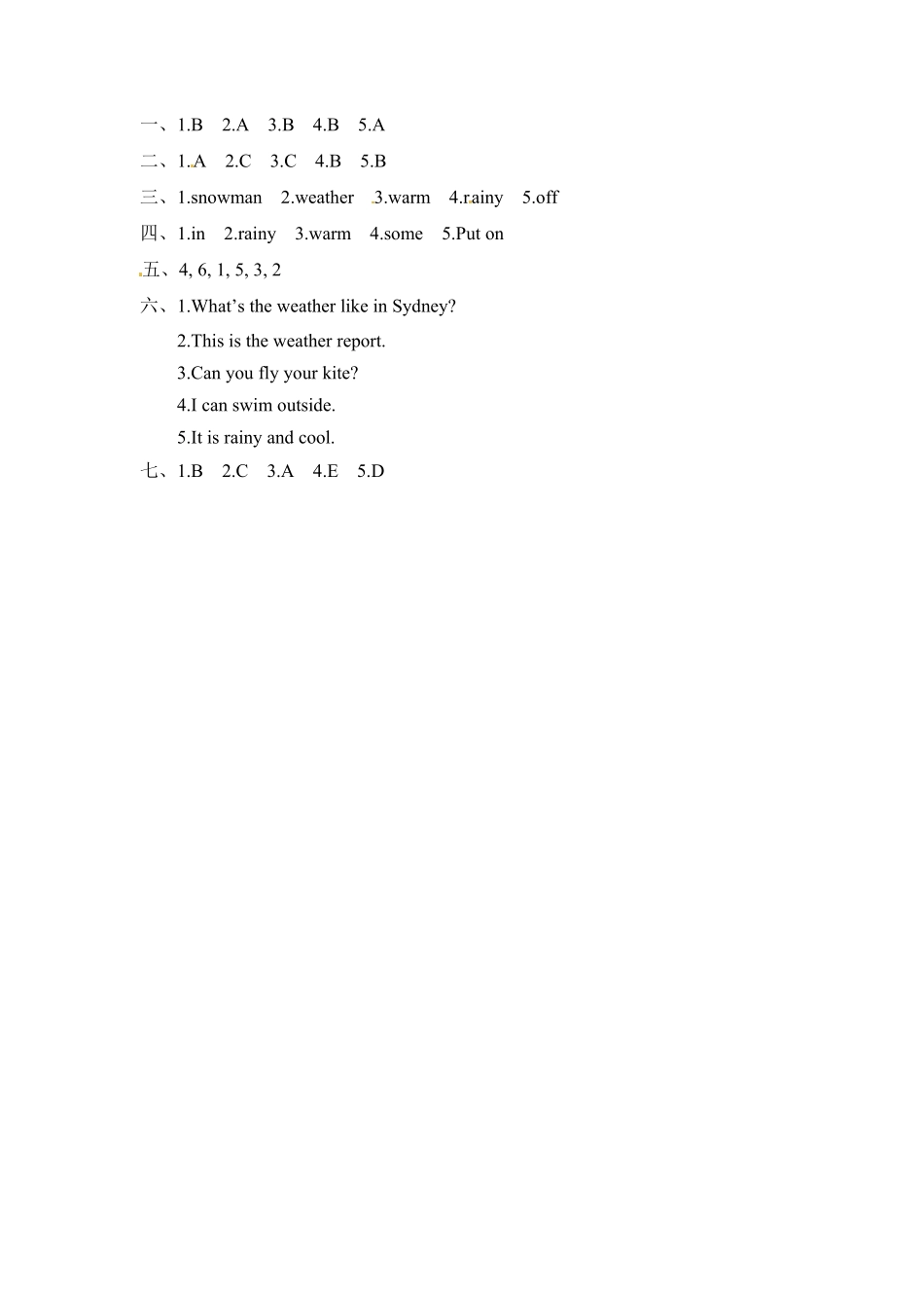 分层训练四年级下册英语一课一练Unit3Weather课时3人教PEP版-含答案.pdf_第3页