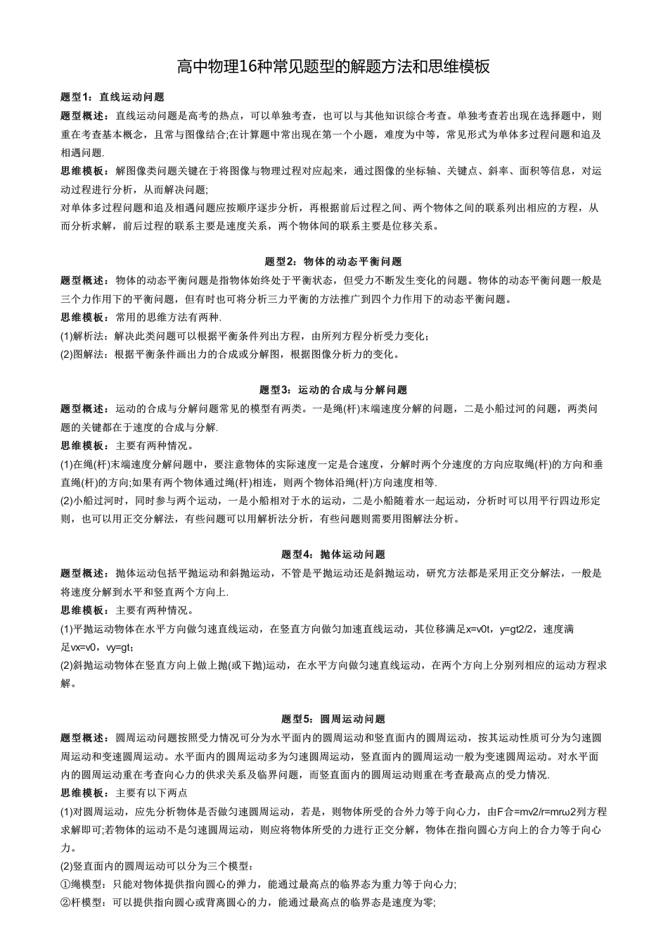 高中物理16种常见题型的解题方法和思维模板.pdf_第1页