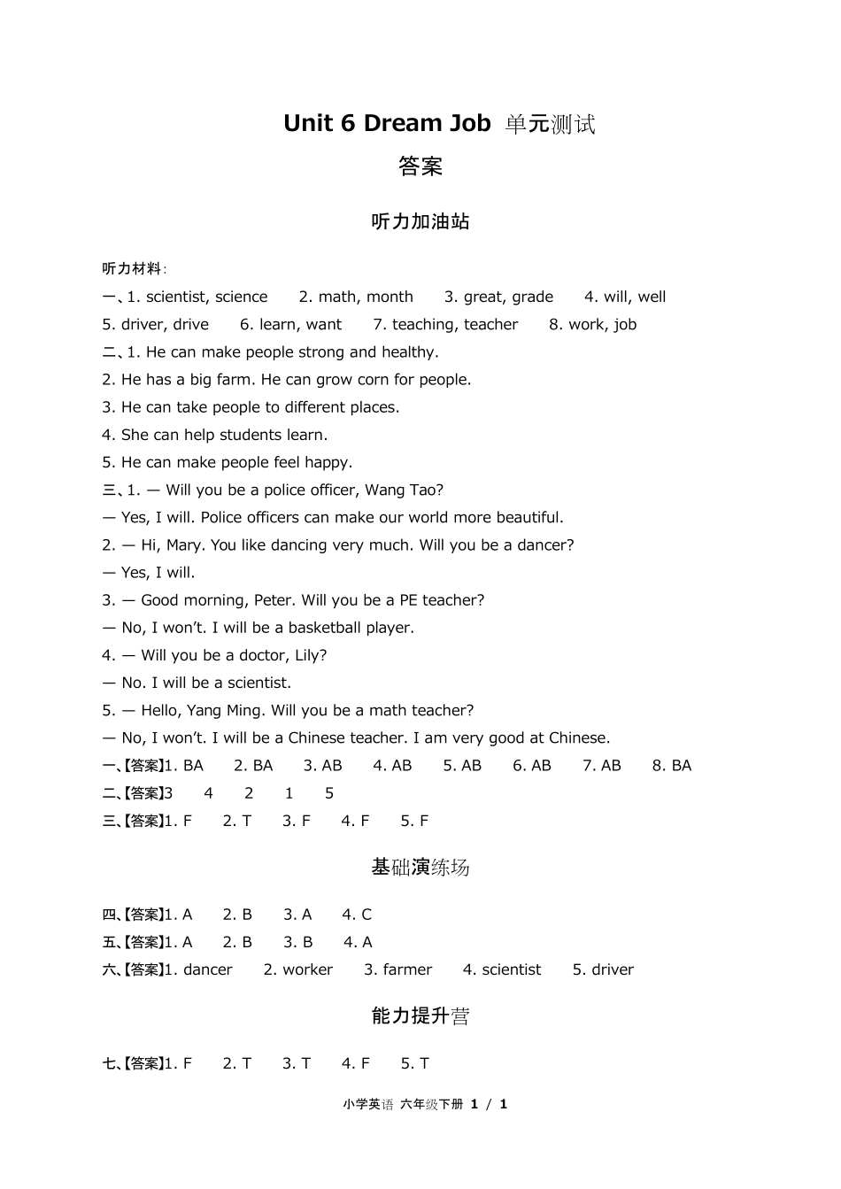 闽教版三年级起点小学英语六年级下册Unit6单元测试试卷含答-案答案在前2.pdf_第1页