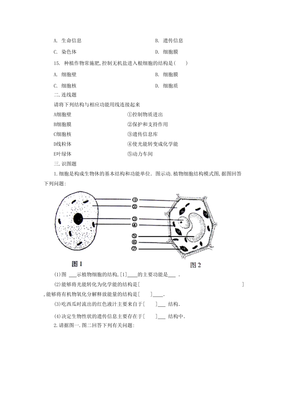 七年级上册生物第二单元第一章第四节试卷及答案.pdf_第2页