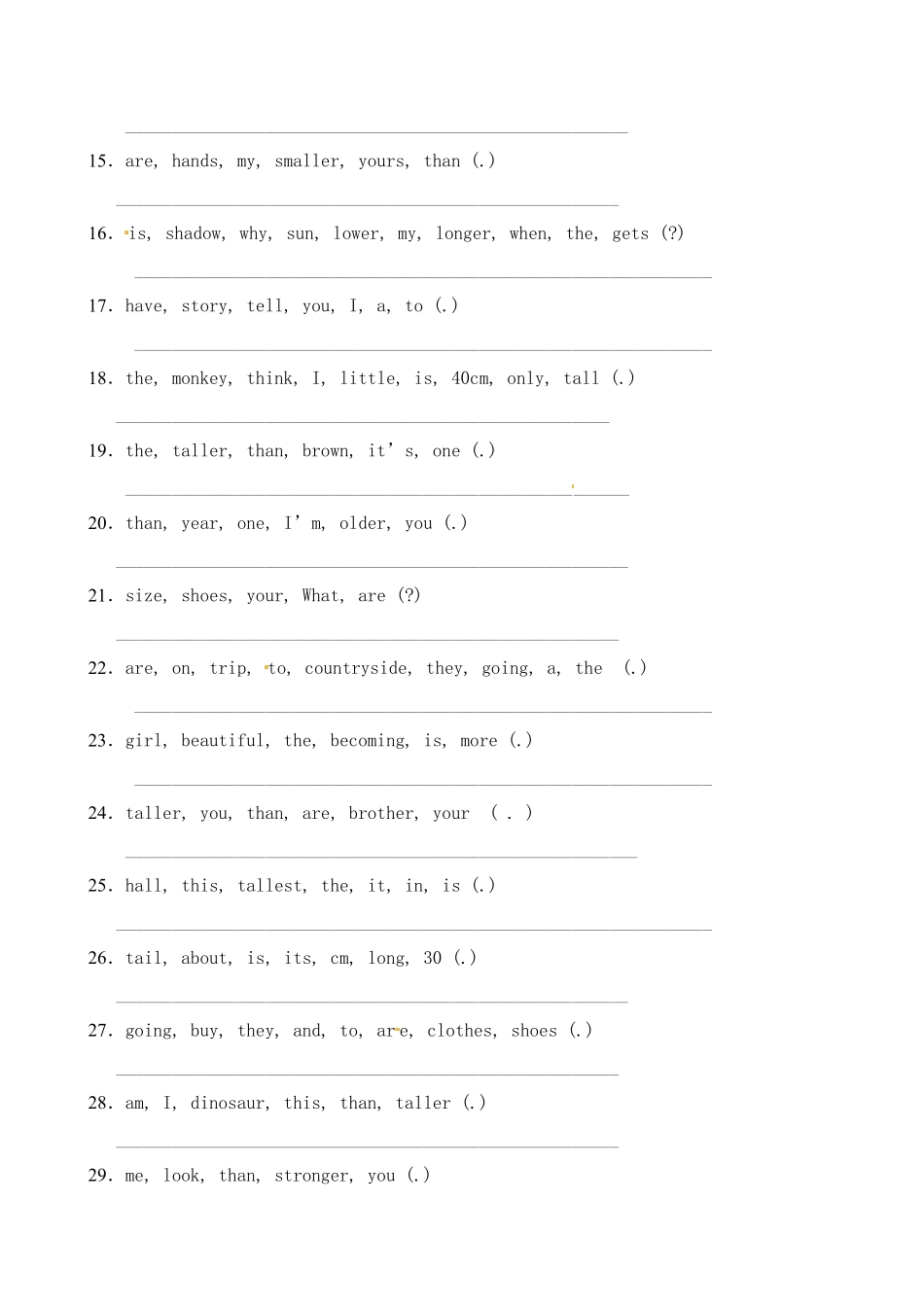 人教PEP版英语【连词成句】六年级下册Unit1Howtallareyou题型专项训练含答案.pdf_第2页