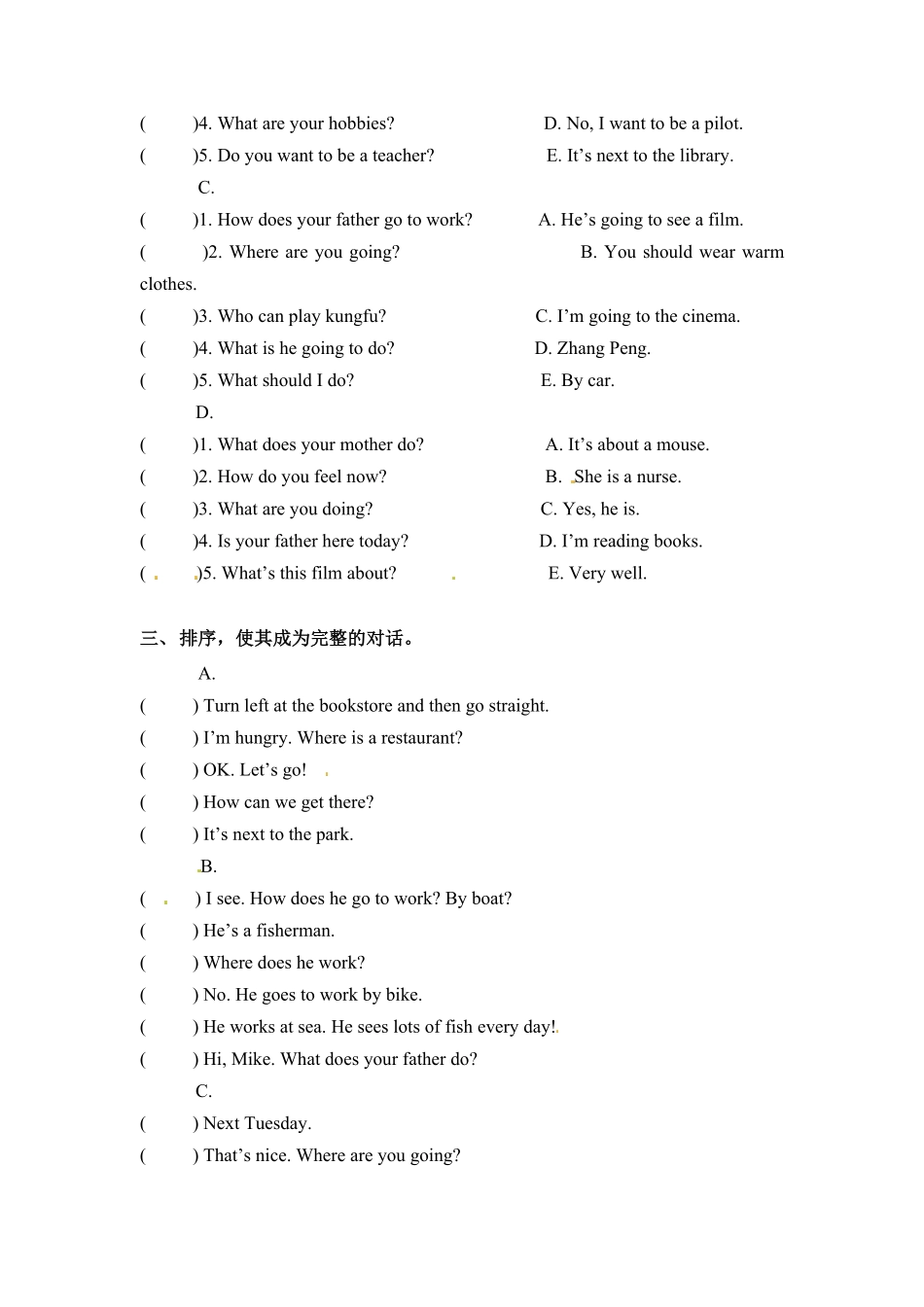 人教PEP版英语【期末突破】六年级上册期末专项卷-句子+交际含答案.pdf_第3页