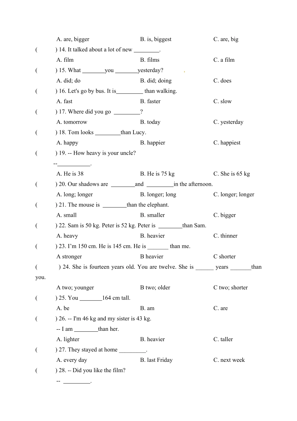 人教PEP版英语【期中易错题分类汇编】单项选择六年级下册含答案.pdf_第2页