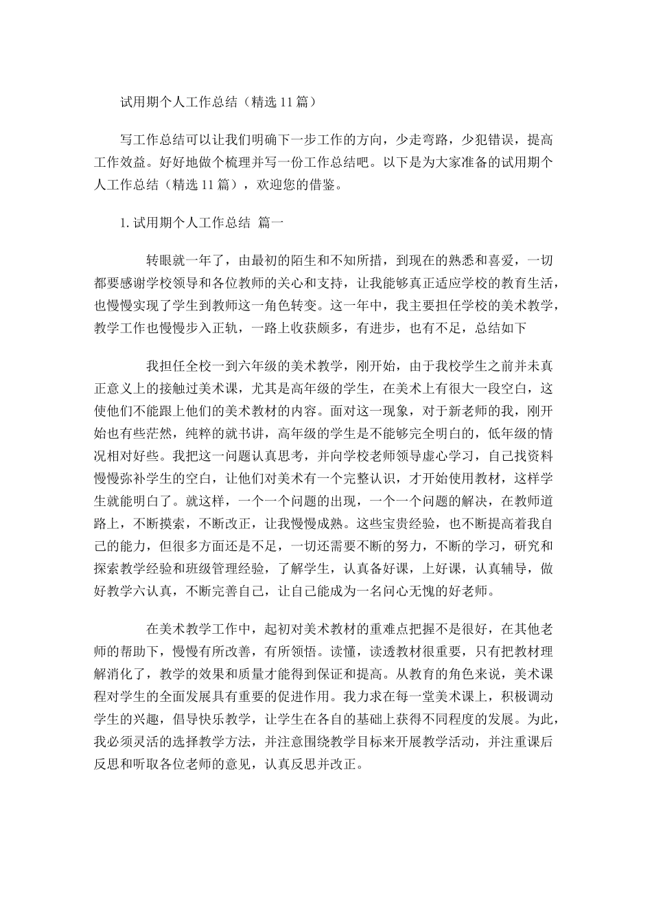 试用期个人工作总结（精选10篇）.docx_第1页