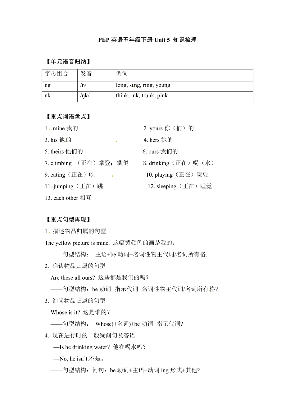 人教PEP版英语【完美】五年级下册单元知识梳理-Unit5Whosedogisit含答案.pdf_第1页